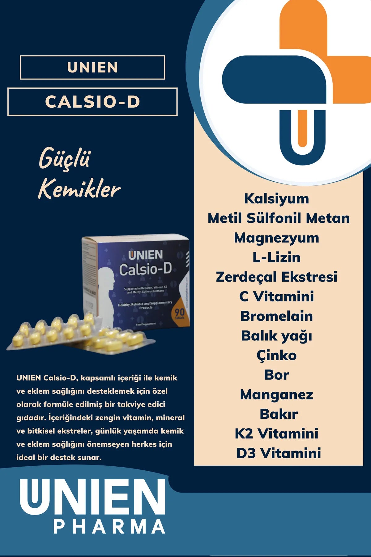 Calsio-d 90 Tablet/kalsiyum Magnezyum Çinko L-lizin Bromelain Vitamin Içeren Takviye Edici Gıda