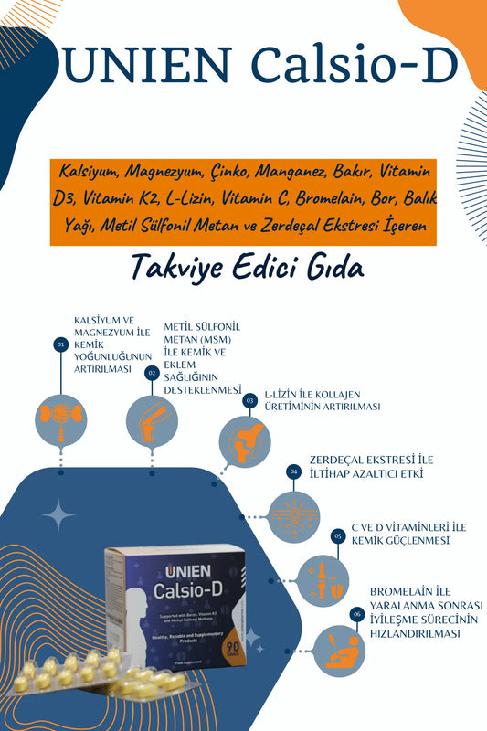 Calsio-d 90 Tablet/kalsiyum Magnezyum Çinko L-lizin Bromelain Vitamin Içeren Takviye Edici Gıda