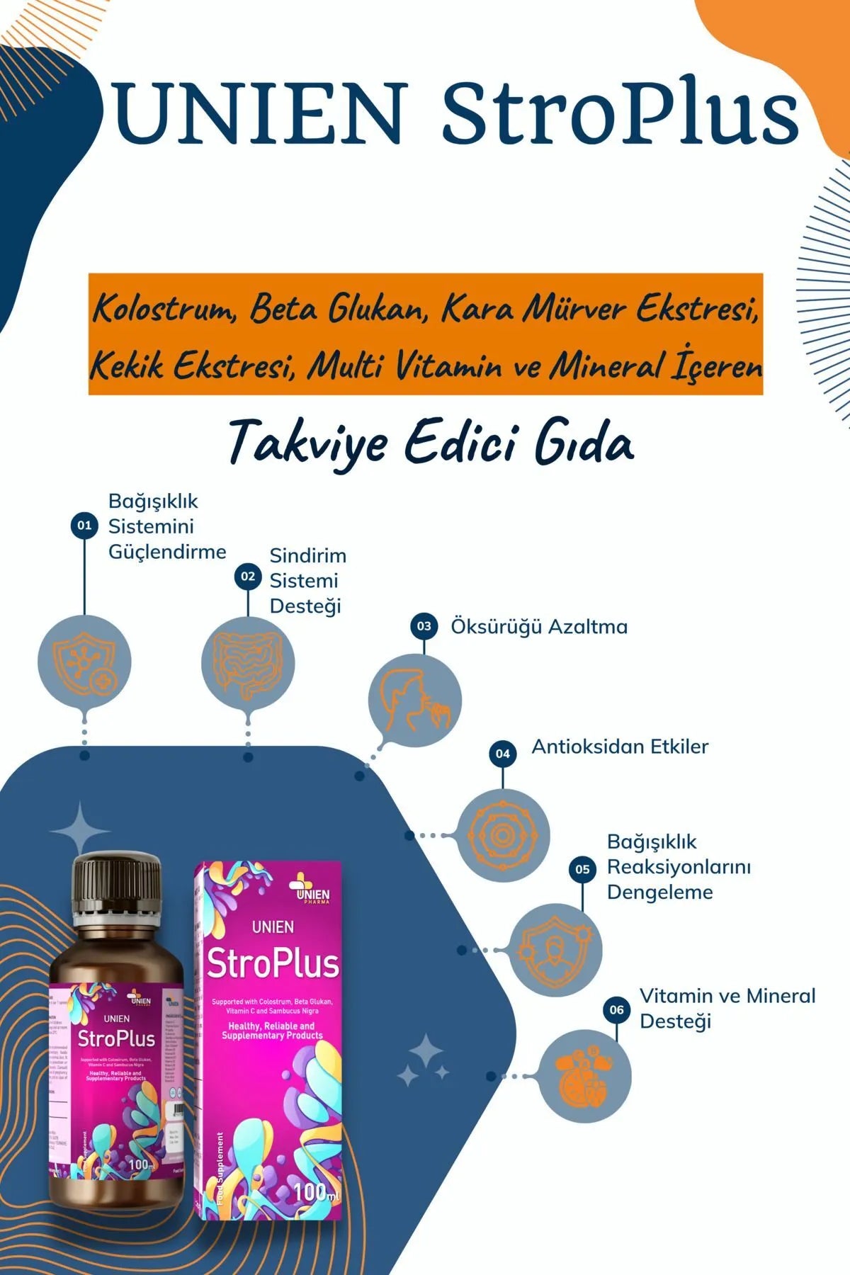 Stroplus 100 Ml/ Kolostrum Beta Glukan Çinko Folik Asit Selenyum Vitamin Içeren Takviye Edici Gıda