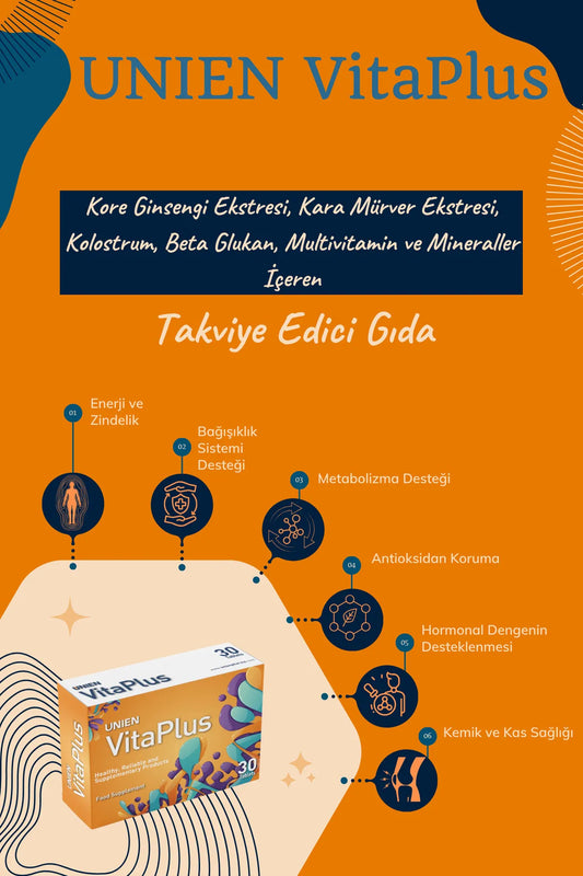 UNIEN Pharma UNIEN VitaPlus/Kore Ginsengi Ekstresi, Kolostrum, Multivitamin ve Mineralli Takviye Edici Gıda